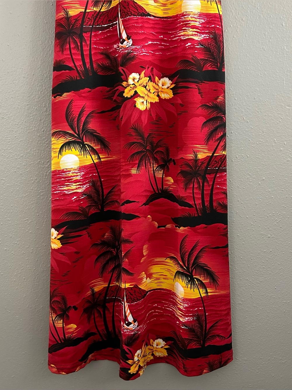 Vintage 90s Hawaiian Sunset Tropical Maxi Dress Red Sleeveless Beach Summer Sz M - Picture 4 of 9